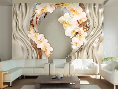 Produktbild von Vlies Fototapete 350x256 cm Tapeten Wandtapete XXL Blumen Orchideen gold orange beige silber blau weiß b-A-0025-a-b
