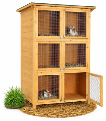 Produktbild von Kaninchenstall XXL 6 Boxen Holz Kleintierhaus mit Dach & Freigehege