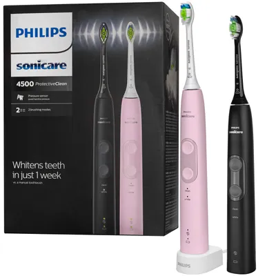 Zdjęcie produktu dla Philips Sonicare 4500 series ProtectiveClean 4500 HX6830/35 Zestaw szczoteczek sonicznych, Dorosły, Soniczna szczoteczka do zębów, Codzienna pielęgnacja, Wybielający, 62000 ruchów na minutę, Szary, Różowy, 2 min