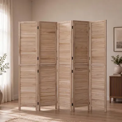 Produktbild von Paravent HWC-C30b, Raumteiler Trennwand Sichtschutz, Vintage Paulownia Holz 180x200cm natur