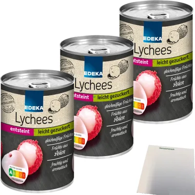 Produktbild von Edeka Lychees leicht gezuckert fruchtig und aromatisch 3er Pack (3x425g Dose) + usy Block