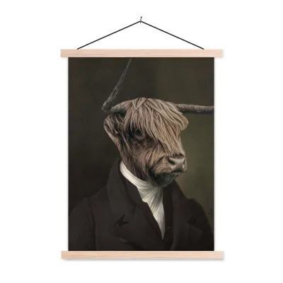 Produktbild von MuchoWow® Textilposter Schottischer Highlander - Alte Meister - Kunst 40x53 cm mit holzfarbenen Rahmen - Schlafzimmer
