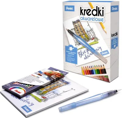 Zdjęcie produktu dla Zestaw Akwarelowy Pentel Z Blokiem, Kredkami i Pędzelkiem CB9-12