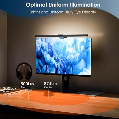 Produktbild von Monitorlampe – 40 cm – Schwarz – Kompakte Bildschirmleuchte mit Hintergrundbeleuchtung und Fernbedienung