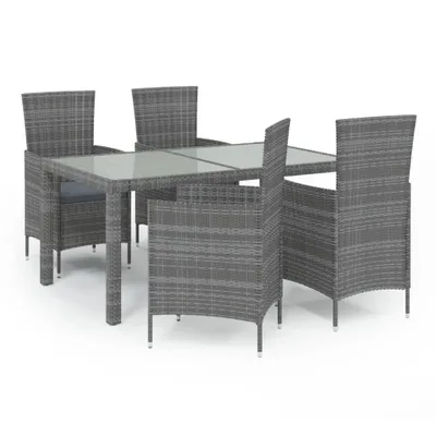 Produktbild von vidaXL 5-tlg. Garten-Essgruppe mit Kissen Poly Rattan Grau