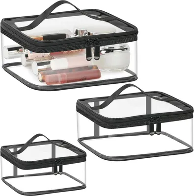 Image de Trousse de toilette transparente Aucuu, lot de 3 trousses de toilette de voyage, homologation TSA