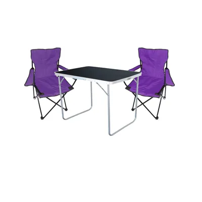3-tlg Camping Set Campingtisch Schwarz + 2 x Campingstuhl Klappstuhl Lila
