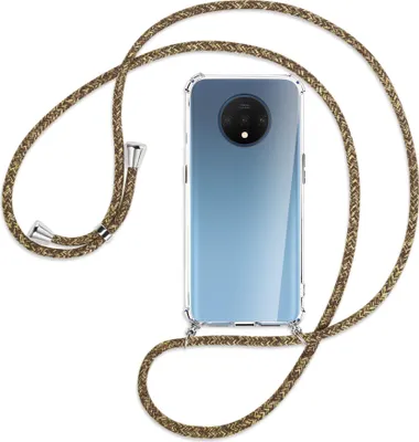 Produktbild von Handykette Backcover-Schutzhülle mit Band (Metall silberfarben) für OnePlus 7T - braun+beige