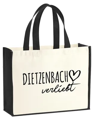 Produktbild von Huuraa Jutetasche Dietzenbach verliebt 21 Liter Black Jute und Baumwolle Einkaufstasche Geschenkidee