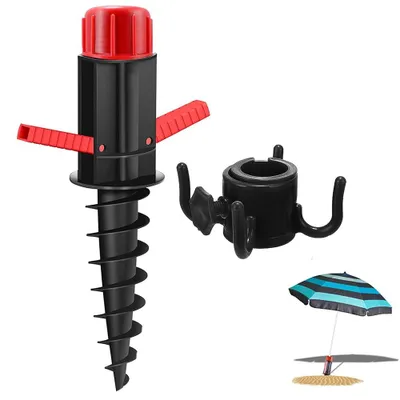 Imagen del producto de Soporte para sombrilla - 2 agarres - Modelo atornillado - Se fija firmemente al suelo - Para varillas de 22-32 mm - Ideal para playa, arena, césped, jardín - Color