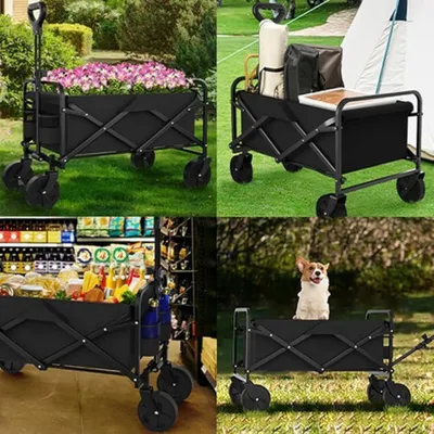 Produktbild von Bollerwagen Faltbar, Für Camping Einkaufen, Belastbar Bis 150kg, Handwagen, Faltwagen 360 ° Drehbar 2 Netztaschen klappbarer bollerwagen halloween