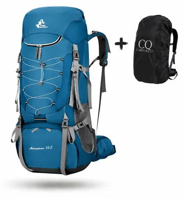 Imagen del producto de CarryQuest® - Mochila de trekking de 75 litros, con funda impermeable de nailon, color azul claro