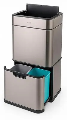 Imagen del producto de Contenedor de residuos Senzaro con sensor, de acero inoxidable, con 3 compartimentos (2 de 12 litros + 1 de 36 litros)
