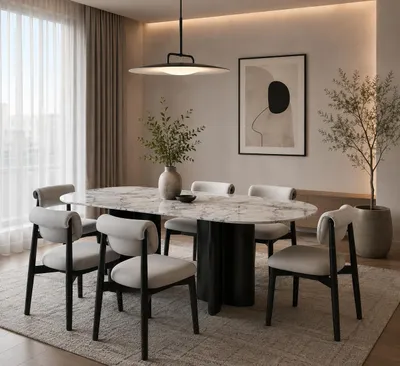 Productafbeelding van Een elegante eethoekset, bestaande uit een eettafel en 6 stijlvolle stoelen