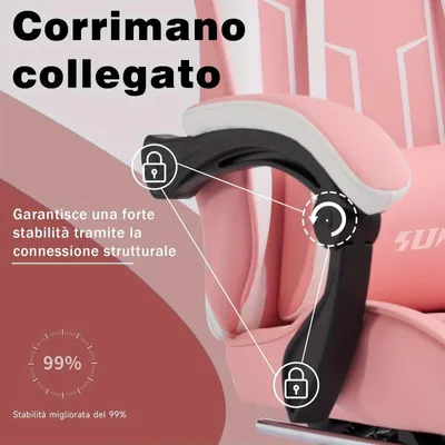 Obrázek produktu pro Herní židle – Ergonomický design s nastavitelnou opěradlem a bederní opěrkou – Maximální nosnost 150 kg