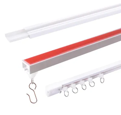Imagen del producto de Sistema de rieles para cortinas de 300 cm - Adhesivo - Para montaje en techo o pared - Fabricado en plástico - Incluye ganchos para cortinas - Ligero y duradero - Riel para cortinas