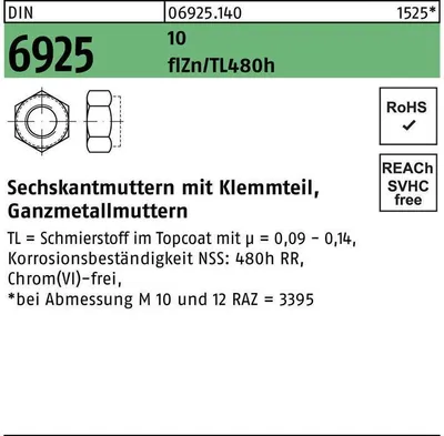 Produktbild von Reyher  Sechskantmuttern DIN 6925 10 M 18 flZn (50 Stück)