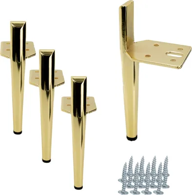 Produktbild von Set von 4 stilvollen goldenen Chrommöbelbeinen – 15 cm minimalistisches Design mit Schutzpolster für Böden, perfekte Ergänzung für moderne Einrichtungsstile.