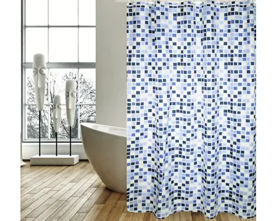 Produktbild von Duschvorhang MSV Mosaiko Textil 180 x 200 cm weiß/blau
