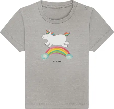 Produktbild von Mr. & Mrs. Panda Organic Baby Shirt Einhorn Regenbogen 0. - 6. Monat - Heather Grey - Geschenk, Erwachsenwerden,  Babyshirt, Oberteil, Glitzer, Einhornpower, Unicorn