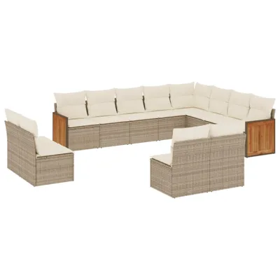 Produktbild von vidaXL 12-tlg. Garten-Sofagarnitur mit Kissen Beige Poly Rattan