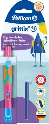 Produktbild von Pelikan griffix® Füller für Linkshänder, Lovely Pink, Pink, Kartuschenfüllsystem, Blau, Kunststoff, Edelstahl, Linkshändig