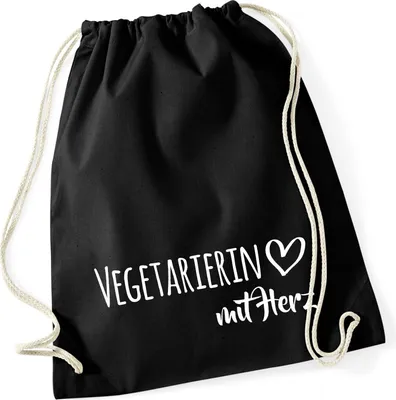 Produktbild von Huuraa Turnbeutel Vegetarierin mit Herz 12 Liter Black Baumwolle Rucksack Geschenkidee