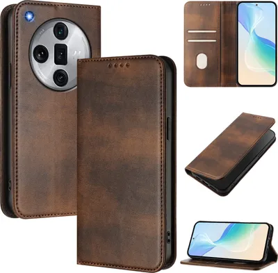 Immagine prodotto di Custodia per Oppo Find X7 Ultra, custodia in pelle vintage con protezione RFID, slot per carte, supporto Marrone