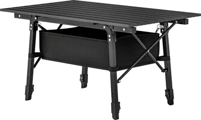 Produktbild von Campingtisch, Klappbarer Picknicktisch mit Aufbewahrungskorb, Tragetasche, Höhenverstellbar Klapptisch, für Gartenpartys, Camping, Grillen, Aluminium Schwarz Aosom