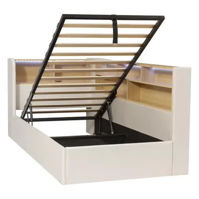 Immagine prodotto di Abrihome divano letto da giorno 90x200 cm con contenitore idraulico, letto imbottito con LED, USB e ripiano, beige