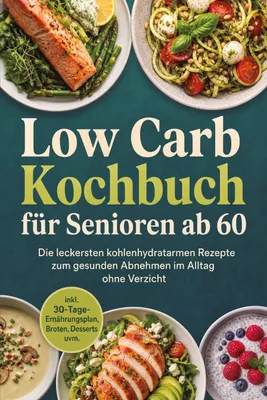Produktbild von Low Carb Kochbuch für Senioren ab 60: Die leckersten kohlenhydratarmen Rezepte zum gesunden Abnehmen im Alltag ohne Verzicht - inkl. 30-Tage-Ernährungsplan, Broten, Desserts uvm.