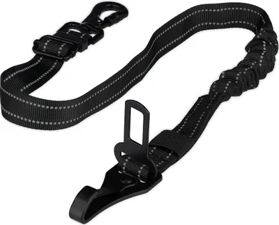 Produktbild von Relaxdays Hundegurt Auto, 60–80 cm, mit Ruckdämpfer, drehbarem Karabiner & Gurtzunge, Hunde Autogurt Rückbank, schwarz