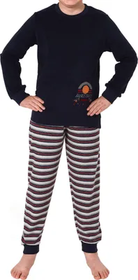 Produktbild von Jungen Frottee langarm Schlafanzug Pyjama mit Bündchen und Basketball-Motiv ; grau , 152
