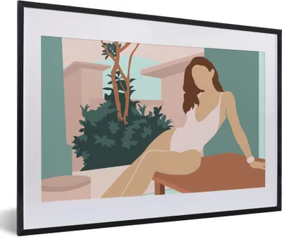 Produktbild von MuchoWow® Gerahmtes Poster Frau - Haus - Sommer 60x40 cm - Poster mit Schwarzem Bilderrahmen Wandposter Rahmen Foto Bilder - Schlafzimmer - Plakat in Rahmen - Drucken