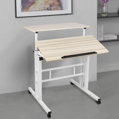 Produktbild von 80x30cm Stehpult ,Laptoptisch mit 4 Rollen,Computertisch Steh-Sitz Tisch Laptoptisch neigbar Tischplatte,Höhenverstellbar 67-117cm für Zuhause Büro