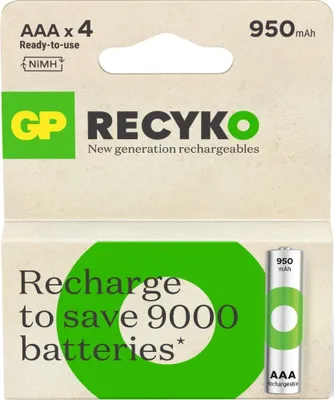 Zdjęcie produktu dla GP Batteries 201242, Bateria do ponownego naładowania, AAA, Niklowo-metalowo-wodorkowa (NiMH), 1,2 V, 4 szt., 950 mAh