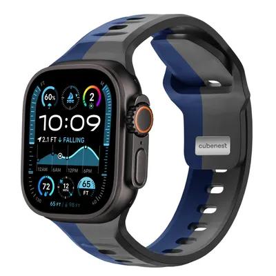 Produktbild von Cubenest Premium Sportarmband für Apple Watch - 1, 2, 3, 4, 5, 6, 7, 8, 9, 10, 11, SE, Ultra (2,3) - 44/45/46/49 mm donkelblau - grau