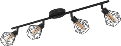 Produktbild von EGLO Deckenlampe Zapata 1, 4 flammige Vintage Deckenleuchte im Retro Look, Deckenspot aus Stahl, Farbe: Schwarz, Glas: amber, Fassung: G9