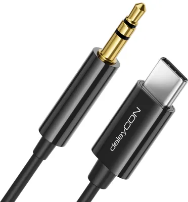 Produktbild von deleyCON 1m USB-C zu 3,5 mm Klinke Kabel AUX Klinkenkabel Audio Kabel Kompatibel mit Apple Samsung Google Huawei Xiaomi Smartphone Handy Tablet Auto KFZ Kopfhörer Klinkenbuchse - Schwarz