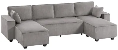 Produktbild von HOMCOM Ecksofa 311 cm Sofa 4 Sitzer mit Doppel-Chaiselongues, Kissen, Hellgrau