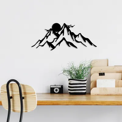 Produktbild von Wallity, Full Mount And Mountain - 1, Nachbildungatives Wandaccessoire aus Metall, 100 % METALL, Schwarz, 50 x 21 cm