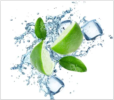 Produktbild von Spritzschutz Herdabdeckplatte Schneidebrett aus Glas Limettenschnitze auf Eis 1-Teilig (60x52cm)