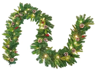 Image de Guirlande de Noël LILIIN, 3 mètres, avec 50 LED, guirlande de sapin artificielle avec des baies rouges et des cônes de pin, lumière blanc chaud, 8 modes, pour intérieur et extérieur