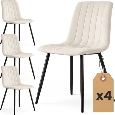 Immagine prodotto di Set di 4 Sedie in velluto trapuntate LIVO Beige gambe nere