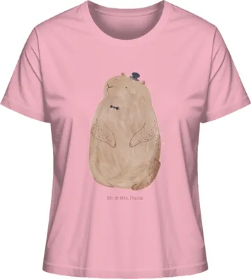 Produktbild von Mr. & Mrs. Panda Kurzarmshirt Damen Murmeltier Größe L - Baumwolle Pink - Geschenk, Baumwoll T-Shirt, Oberteil, Anstand, Respekt, Knigge, Sommershirt, Basic, Lustige Sprüche