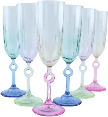 Productafbeelding van Set van 6 champagneglazen, elk 150 ml, in verschillende kleuren, geschikt voor feestelijke gelegenheden