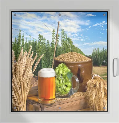 Produktbild von Wallario Lichtschutzbild, Dekorativer Sichtschutz Sonnenschutz 96 x 93 cm mit Motiv: Frisch gezapftes Bier, Hopfen und Malz - Verdunklung ohne Bohren