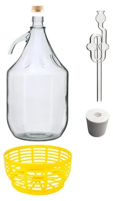 Produktbild von 5L Set Glasflasche Glasgärballon  Korbflasche + Gummistopfen + Gärrohr Weinballon