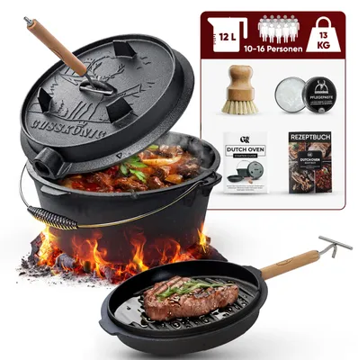 Obrázek produktu pro Gusskönig Eingebrannter Dutch Oven Set 12L mit Fuesse