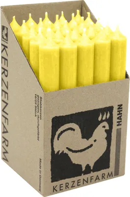 Produktbild von Stabkerzen aus Paraffin, 180/22 mm, Pastellgelb, KERZENFARM HAHN, Brenndauer ca. 8h, 25 Stück pro Verpackung